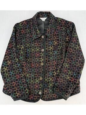 cj banks Jacket X Black Multicolor Classic Button-Up Vintage